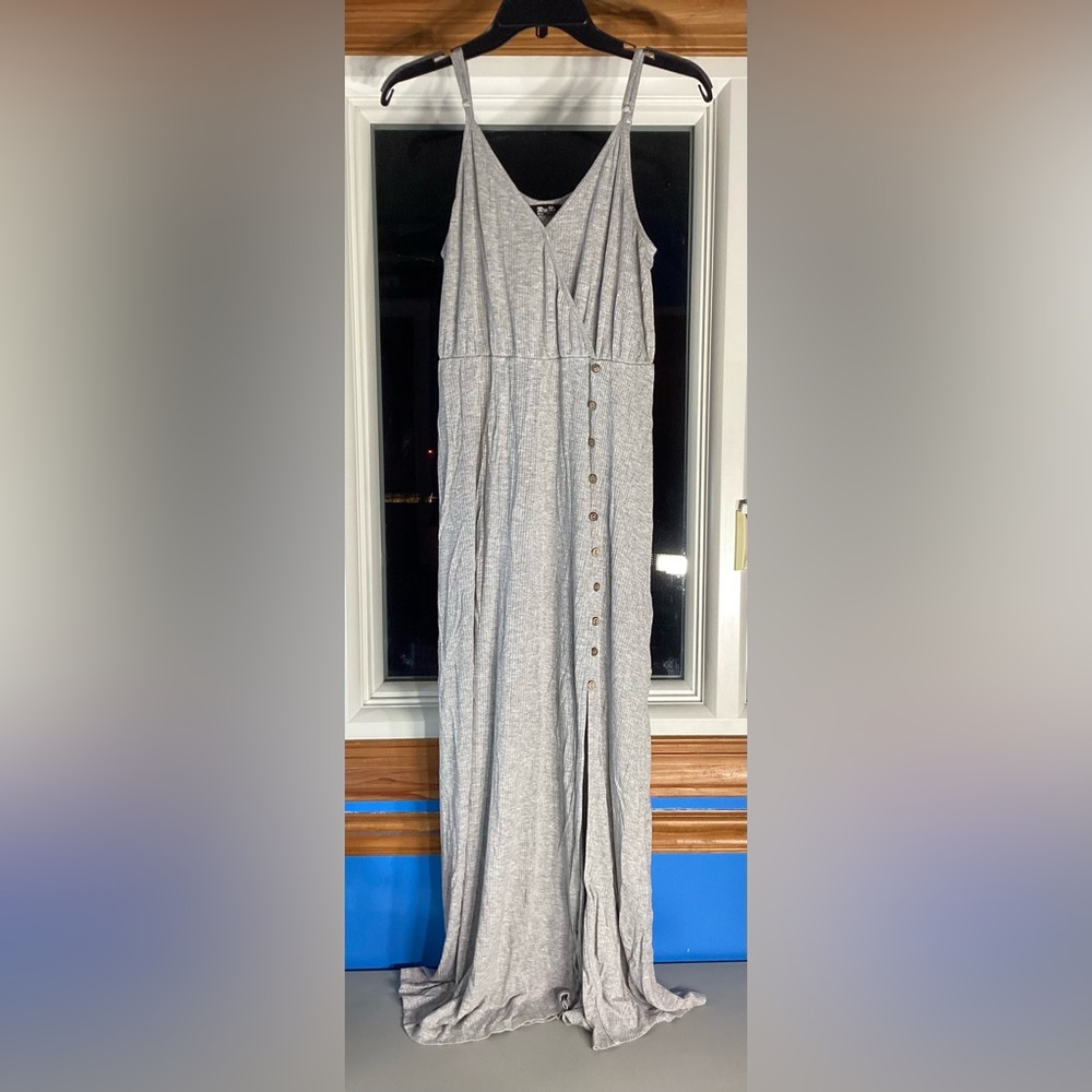 Miss Me Grey Ribbed Spaghetti Strap Surplice Dress with Slit Size Medium